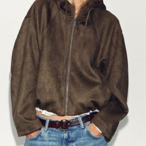 ג'קט בומבר דמוי זמש עם קפוצ'ון