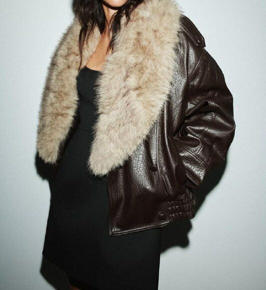 מעיל דמוי עור צווארון נשלף