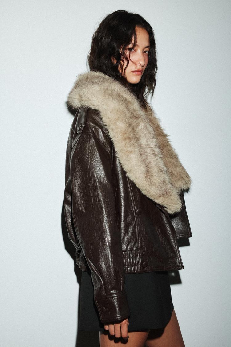 מעיל דמוי עור צווארון נשלף – תמונה 5